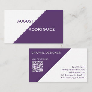 Purple White Geometric Custom QR Code Business Card
