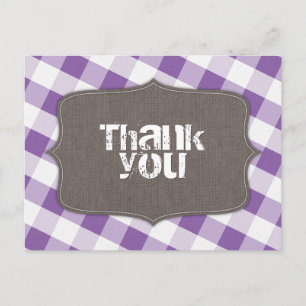 Purple & White Gingham Canvas Thank You Postcards