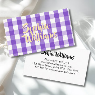 Purple White Gingham Chequered Business Card