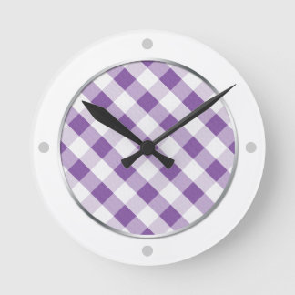 Purple & White Gingham Pattern Wall Clock
