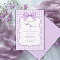 Purple White Gingham Whimsical Baby Shower