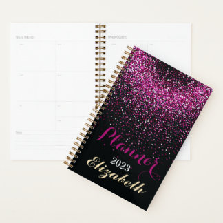 Purple white glitter monogram name 2023 planner