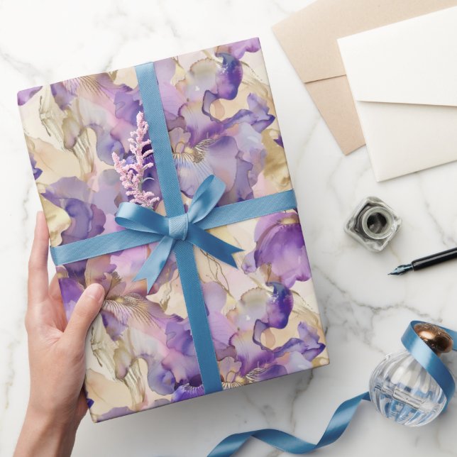 Purple White Gold Abstract Floral Birthday Wrapping Paper (Gifting)