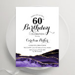 Purple White Gold Agate 60th Birthday Invitation<br><div class="desc">Purple,  white and gold agate 60th birthday party invitation. Elegant modern design featuring watercolor agate marble geode background,  faux glitter gold and typography script font. Trendy invite card perfect for a stylish women's bday celebration. Printed Zazzle invitations or instant download digital printable template.</div>