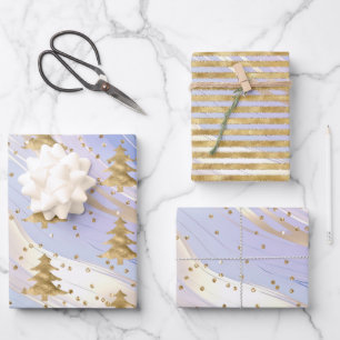 Purple White Gold Christmas Tree Glitz Wrapping Paper Sheet