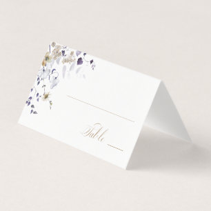 Purple White Gold Floral Wedding Place Card