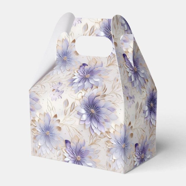 Purple White Gold Flowers  Favour Box (Front Side)