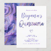 Purple White Gold Marble Chic Glam 15 Quinceañera 