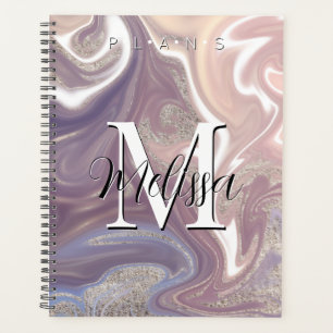 Purple White Gold Modern Monogram Abstract Planner