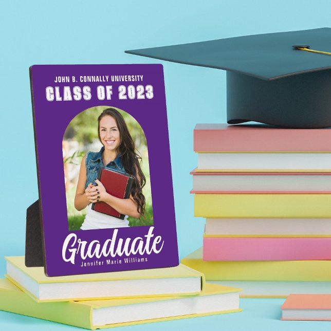 Purple White Graduate Arch Modern Graduation Photo Plaque (Creator Uploaded)