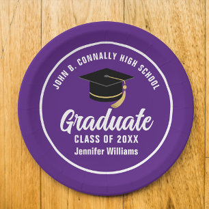 Purple White Graduate Custom 2025 Graduation Party Paper Plate