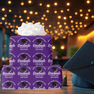 Purple White Graduate Custom 2025 Graduation Wrapping Paper