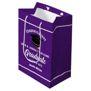 Purple White Graduate Custom 2026 Graduation Party Medium Gift Bag