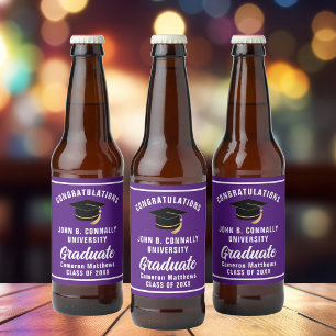 Purple White Graduate Customised Graduation Party Beer Bottle Label