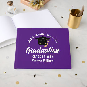Purple White Graduate Customised Graduation Party Guest Book