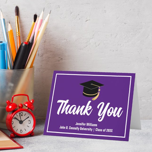 Purple White Graduate Personalised 2025 Graduation Thank You Card (Creator Uploaded)