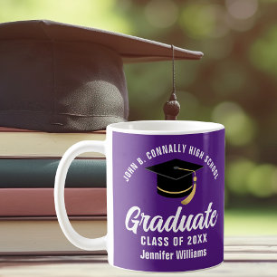 Purple White Graduate Personalised Graduation Coffee Mug