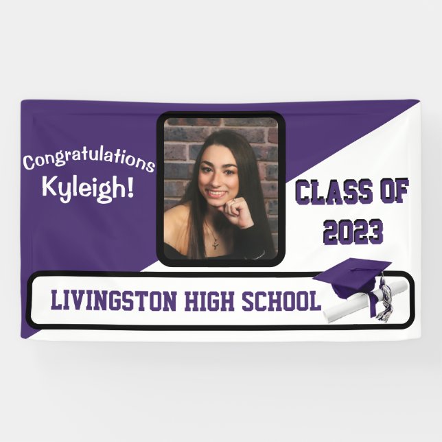 Purple & White Graduation Banner (Horizontal)