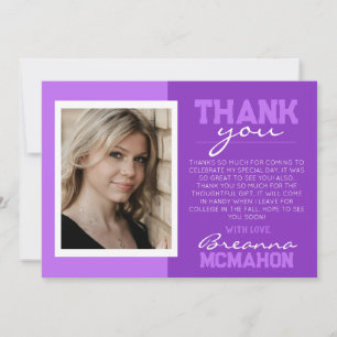 Purple & White Graduation Photo Thank You Card