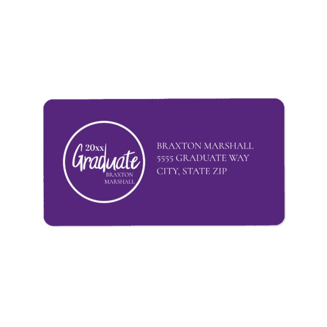 Purple White Graduation Year Name Address Label (Front)