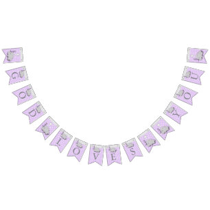 Purple, White Gray 🐘 Elephant Baby - Baptisms Bunting