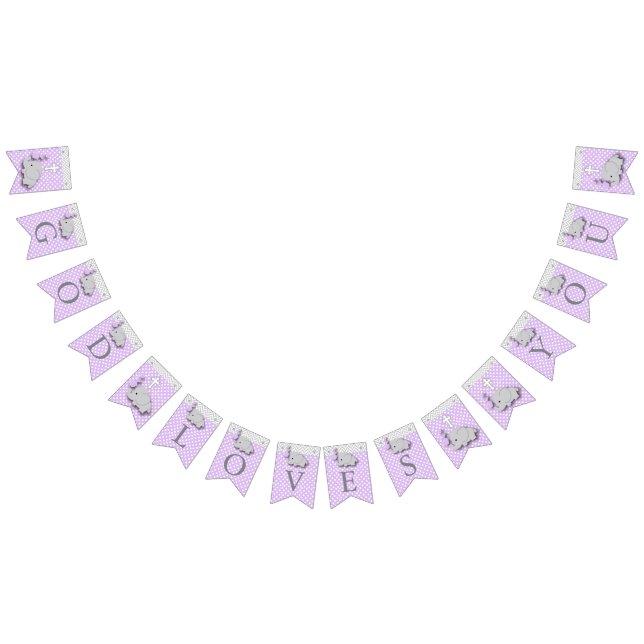 Purple, White Grey 🐘 Elephant Baby - Baptisms Bunting (All)