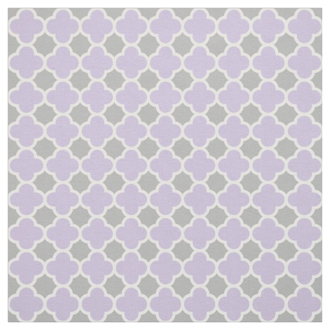 Purple White Grey Quatrefoil Pattern Fabric (Swatch)