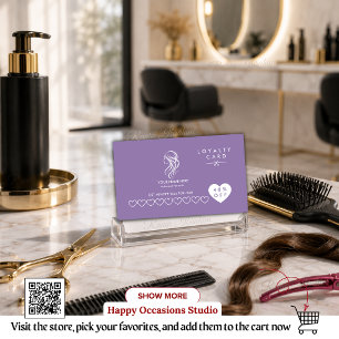 Purple White Hair Stylist Scissors Loyalty Card