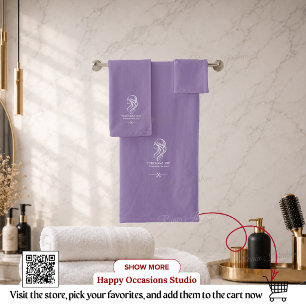 Purple White Hair Stylist Scissors Towel Set