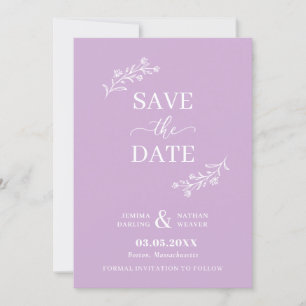 Purple White Hand-Drawn Floral Twigs Save The Date