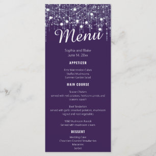 Purple & White Hanging Lights Wedding Flat Menu