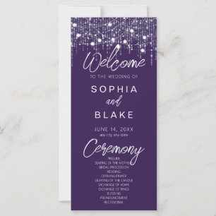 Purple & White Hanging Lights Wedding Program
