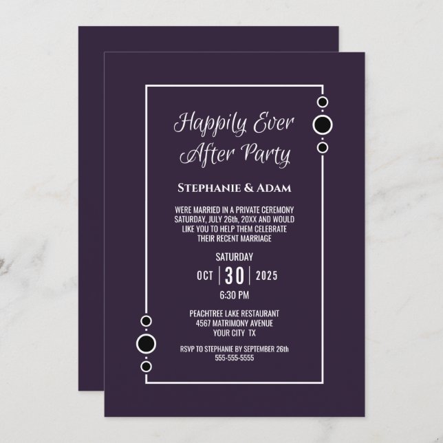 Purple White Happily Ever After Wedding Reception Invitation (Front/Back)