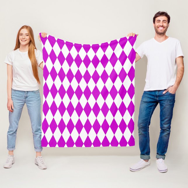 Purple White Harlequin Diamonds Checkers Design  Fleece Blanket (Creator Uploaded)