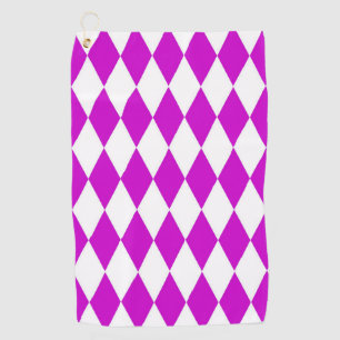 Purple White Harlequin Diamonds Checkers Design Golf Towel