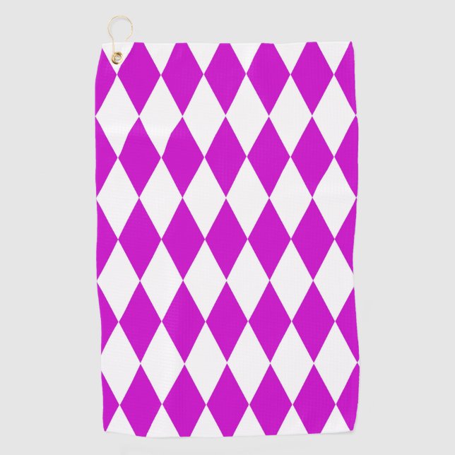 Purple White Harlequin Diamonds Checkers Design  Golf Towel (Front)