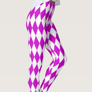 Purple White Harlequin Diamonds Checkers Design Leggings