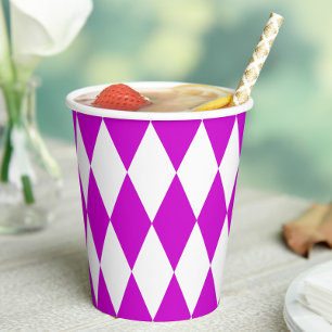 Purple White Harlequin Diamonds Checkers Design  Paper Cups