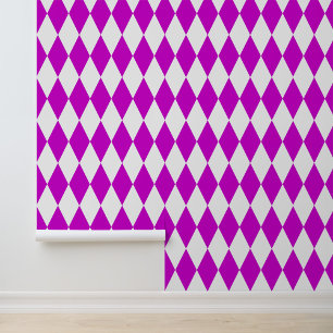 Purple White Harlequin Diamonds Checkers Design  Wallpaper