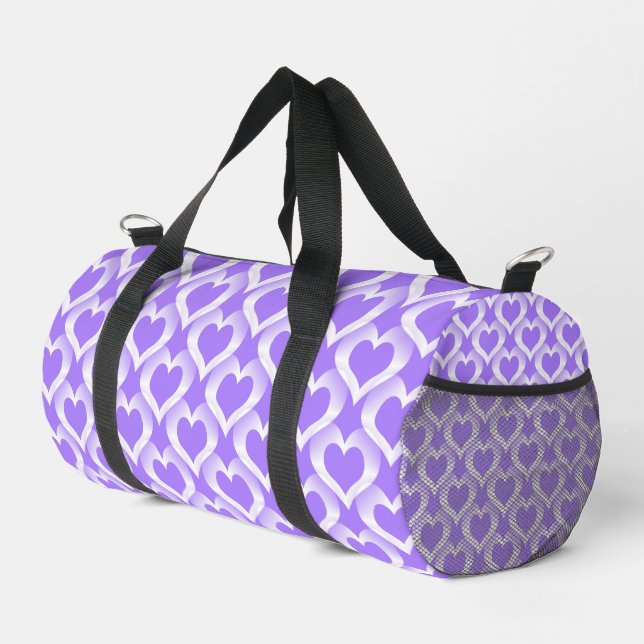 Purple White Hearts Pattern Duffle Bag (Right Corner)