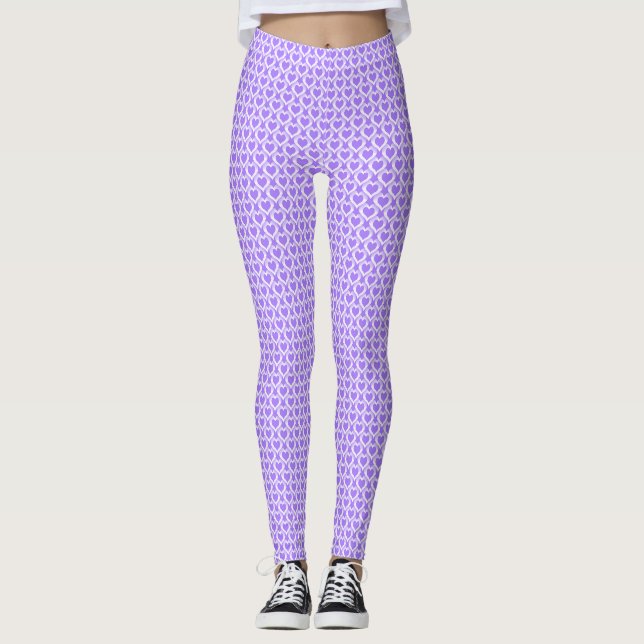 Purple White Hearts Pattern Leggings (Front)