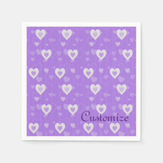 Purple & White Hearts Pattern Napkins (Front)