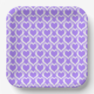 Purple White Hearts Pattern Paper Plate