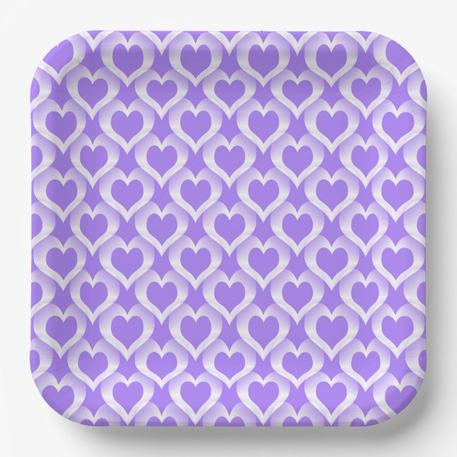 Purple White Hearts Pattern Paper Plate (Front)