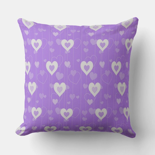 Purple & White Hearts Pattern Throw Pillow (Front)