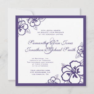 Purple & White Hibiscus Flowers Custom Wedding Invitation