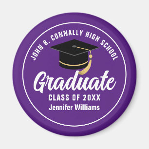 Purple White High School Graduate 2025 Graduation Magnet