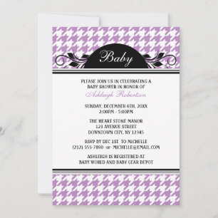 Purple & White Houndstooth Baby Shower Invitations
