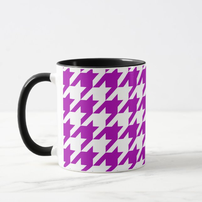 Purple White Houndstooth Check Mug (Left)