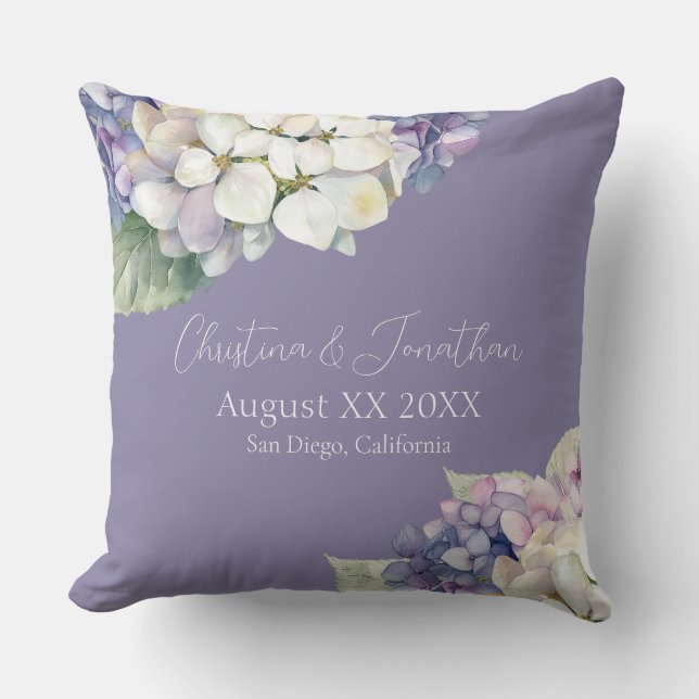 Purple & White Hydrangea Flowers on Lavender Cushion (Front)